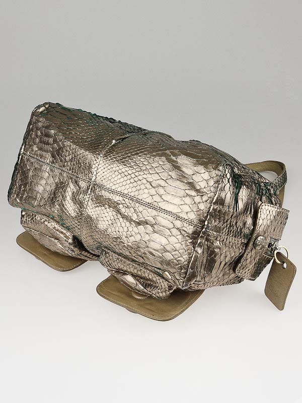 Chloe Rose-Gold Metallic Python Saskia Medium Satchel Bag