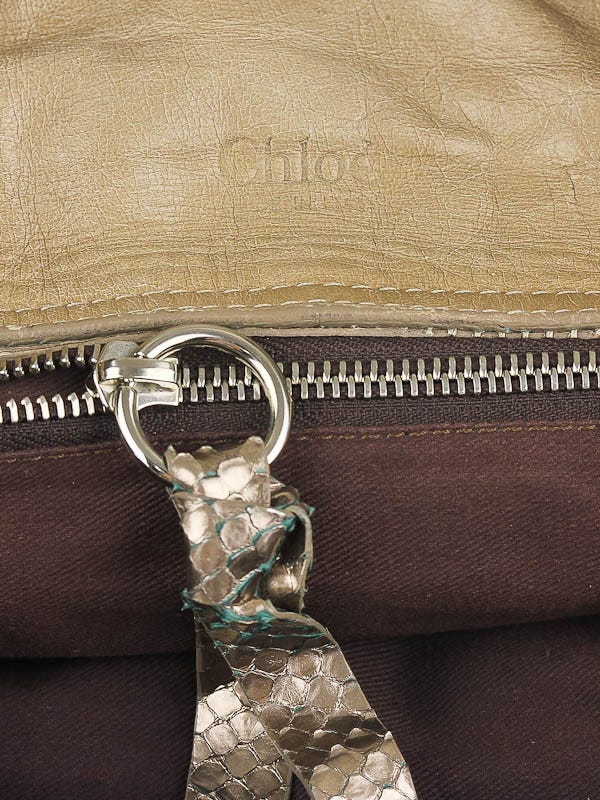 Chloe Rose-Gold Metallic Python Saskia Medium Satchel Bag - Yoogi's Closet