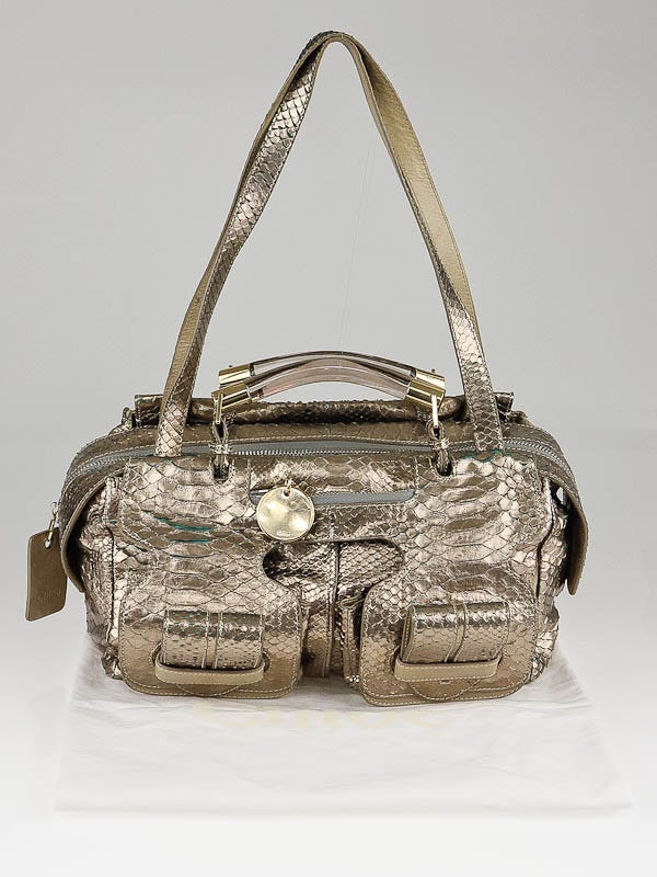 Chloe Rose-Gold Metallic Python Saskia Medium Satchel Bag