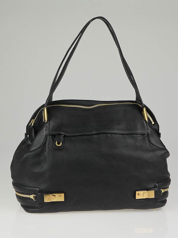 Chloe Black Leather Cary Zipped Tote Bag