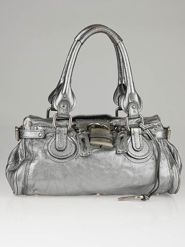 Chloe Silver Metallic Leather Medium Paddington Satchel Bag