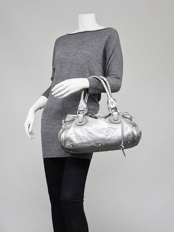 Chloé Paddington Medium Hand Bag Silver Chloe Silver Metallic Leather Medium Paddington Satchel Bag