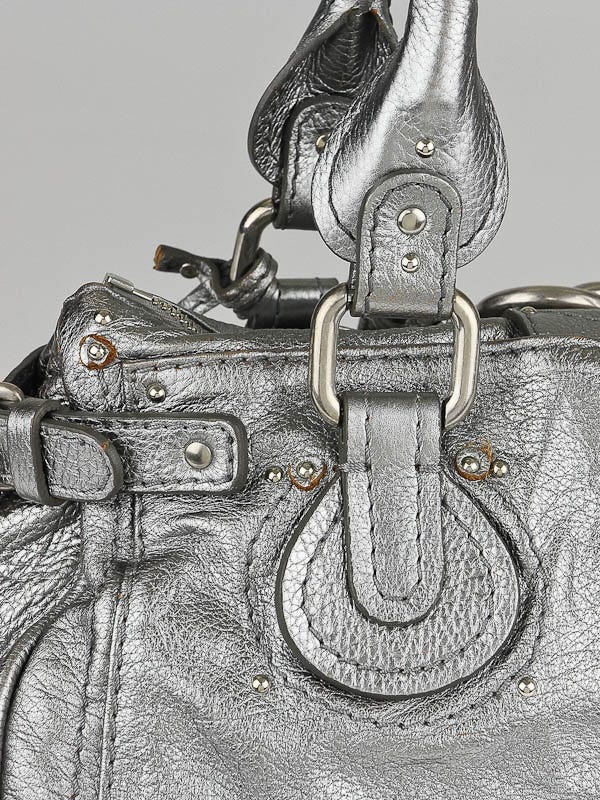 Chloe Silver Metallic Leather Medium Paddington Satchel Bag