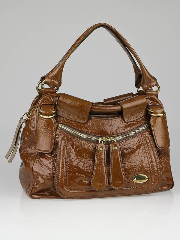 Chloe Brown Patent Leather Large Bay Bag