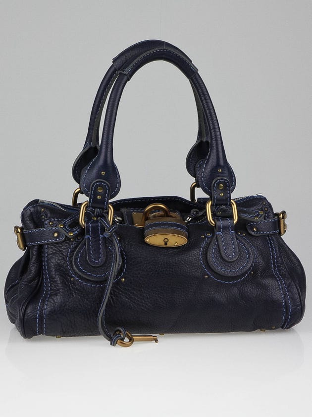 Chloe Navy Blue Leather Paddington Medium Satchel Bag