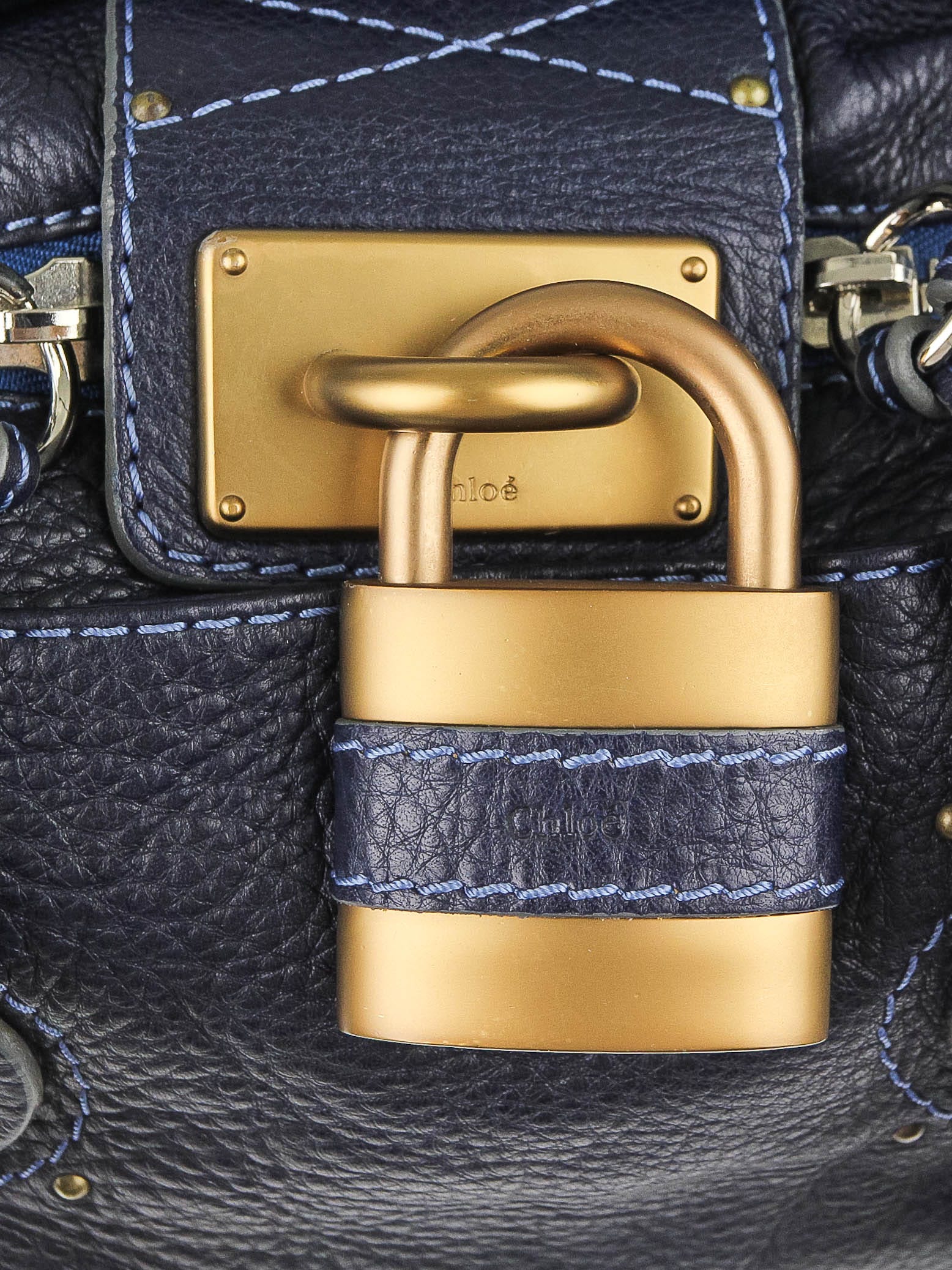 Chloe Navy Blue Leather Paddington Medium Satchel Bag | Yoogi's Closet
