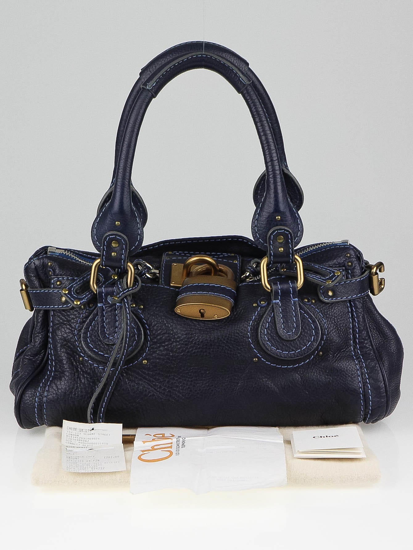 Chloe Navy Blue Leather Paddington Medium Satchel Bag | Yoogi's Closet