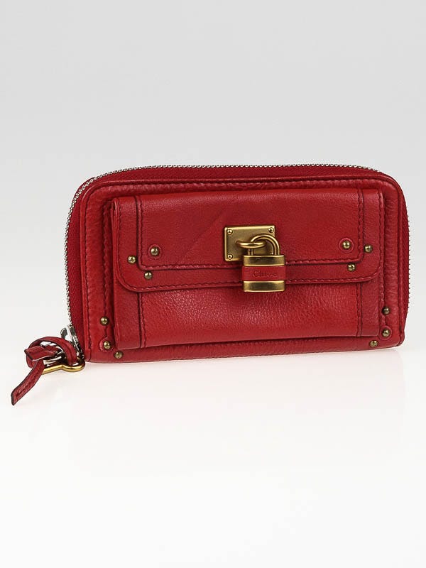 Chloe Rouge Calf Leather Paddington Long Zippy Wallet