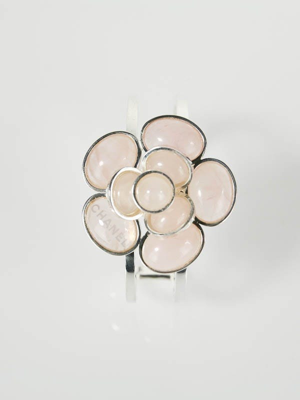 Chanel Pink Resin and Sterling Silver Camellia Flower Cuff Bracelet - Yoogi's  Closet