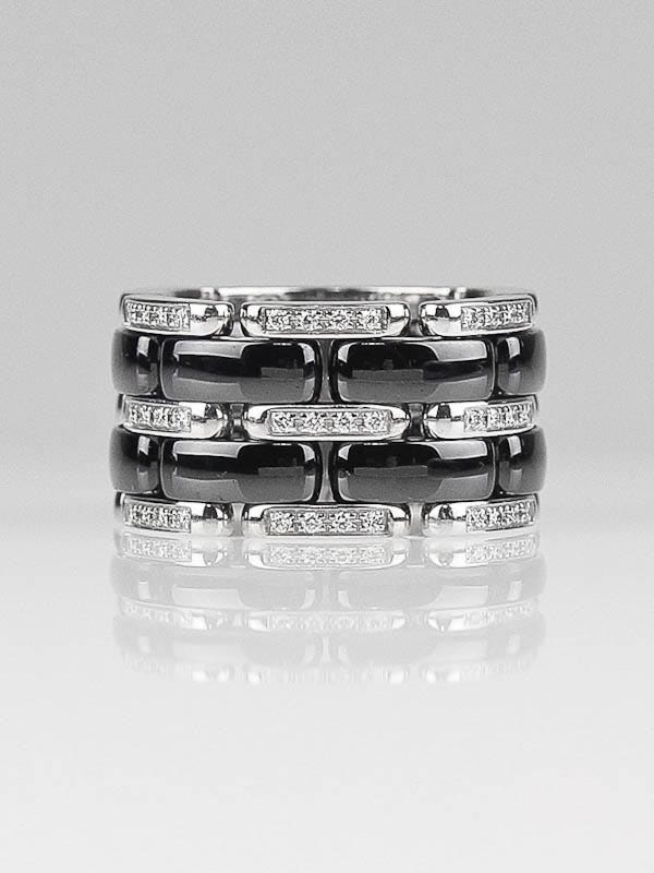 Chanel 18k White Gold and Diamond Black Ceramic Ultra Ring Size