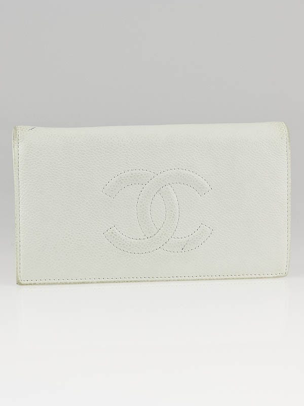 Chanel White Caviar Leather CC Long Bi-Fold Wallet - Yoogi's Closet