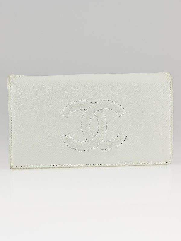 Chanel White Caviar Leather CC Long Bi-Fold Wallet