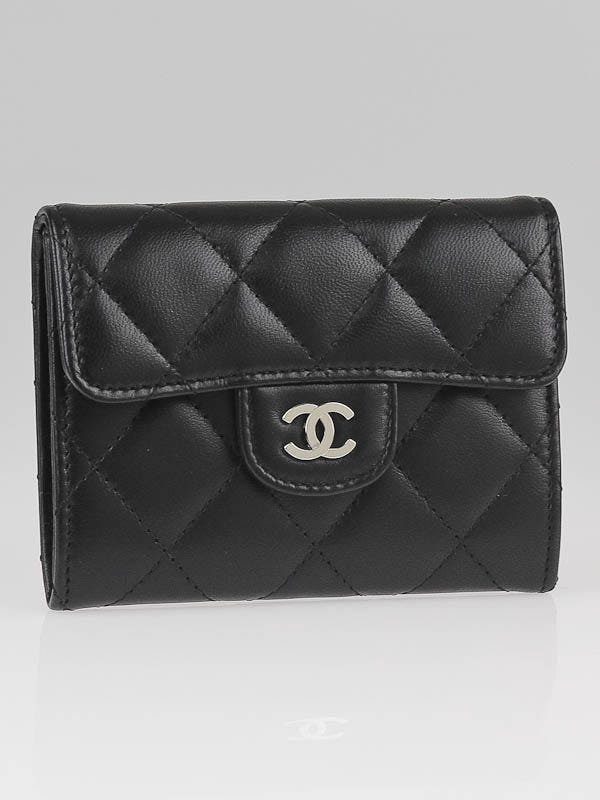 Chanel Black Quilted Lambskin Leather Compact Change Purse