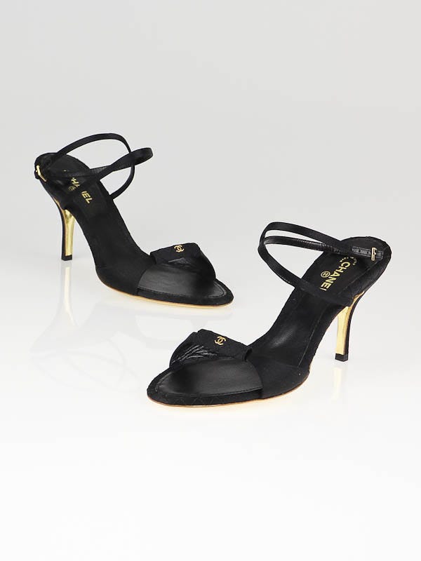 Chanel Black Satin Strappy Sandals Size 7/37.5C