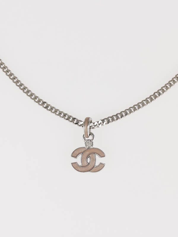 Chanel Pink Enamel CC Logo Pendant Necklace