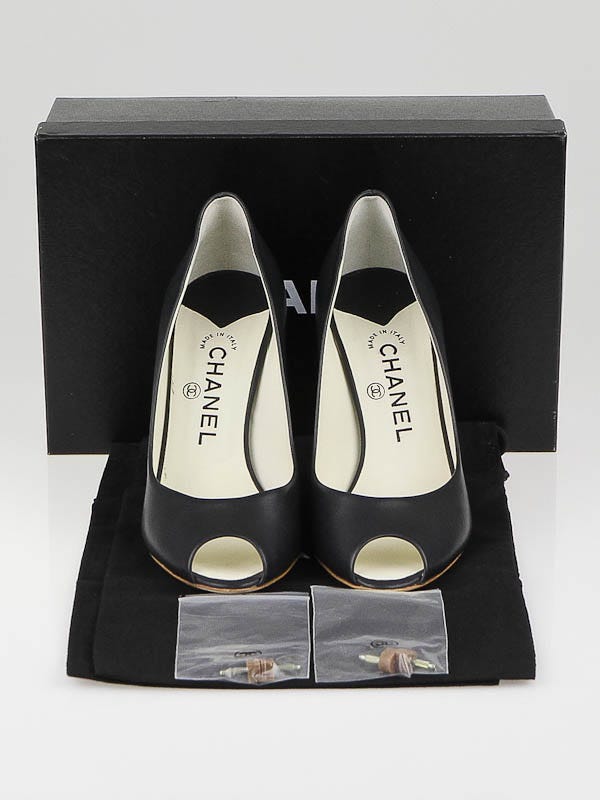 Chanel Black Leather Peep Toe Pumps Size 8.5/39 | Yoogi's Closet