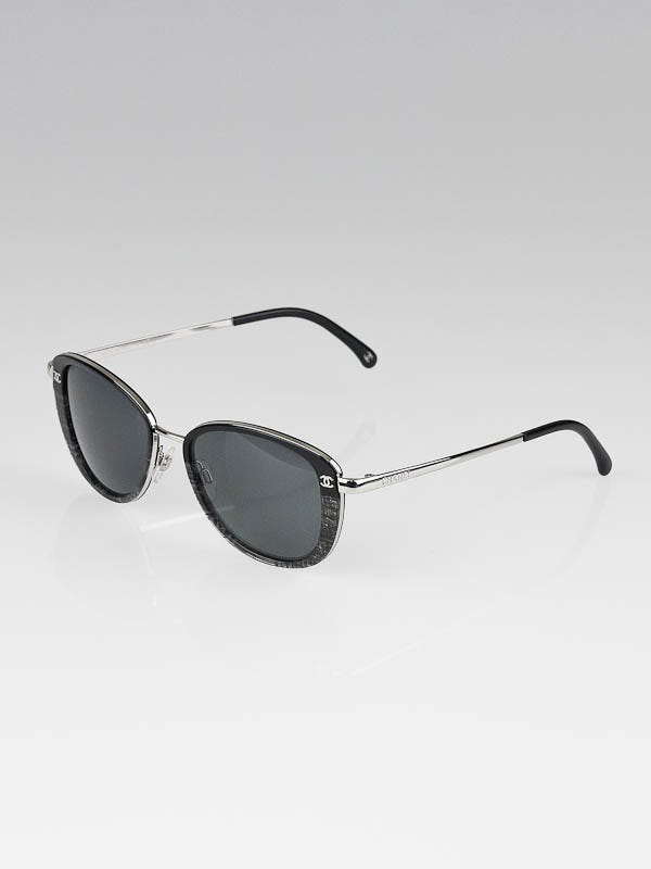 Chanel Black and White Tweed Print Frame Sunglasses-4183