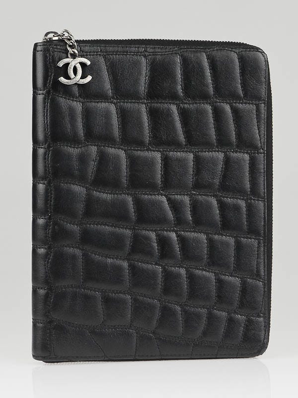 Chanel Black Croc Embossed Lambskin Leather Large Zippy Agenda Cover