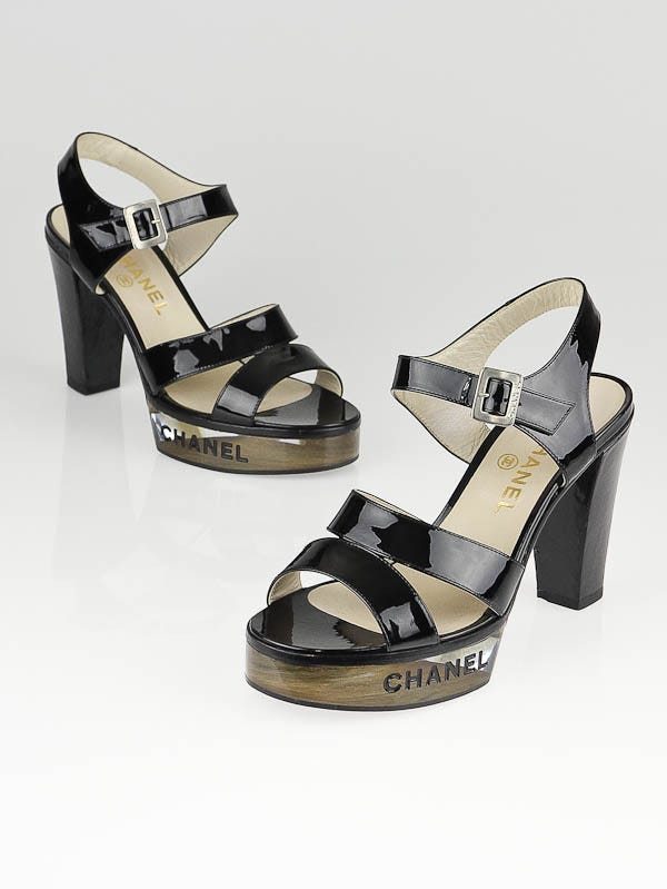 Chanel Black Patent Leather and Lucite Platform Sandals Size /38 -  Yoogi's Closet