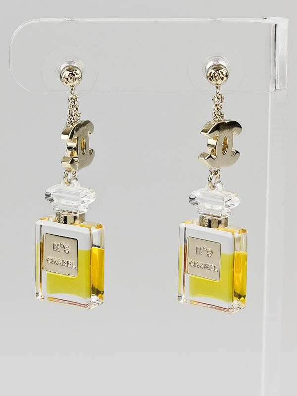 Chanel Perfume Bottle CC Drop Earrings  Gold GoldTone Metal Drop  Earrings  CHA348523  The RealReal