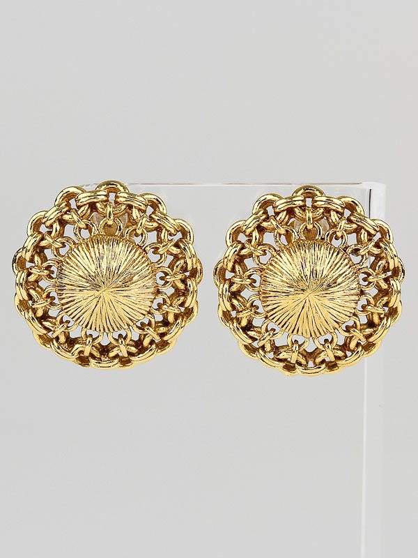 Chanel Goldtone Braided Chain Disc Clip-On Earrings