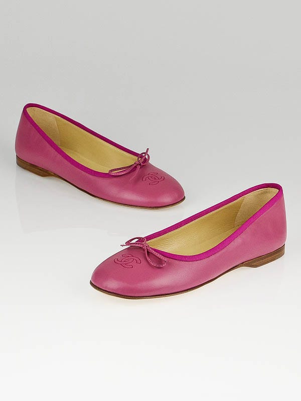 Chanel Dark Pink Leather CC Ballerina Flats Size 7/37.5