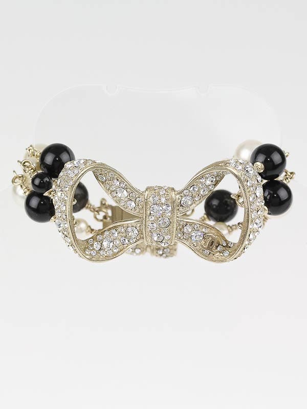 Chanel Crystal and Bead Bow Bracelet - Yoogi's Closet