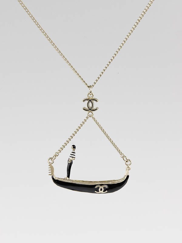 Chanel Black/Gold Venice Gondola Charm Pendant Necklace 