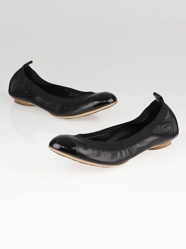 Chanel Black Leather Elastic Ballet Flats Size 8.5/39