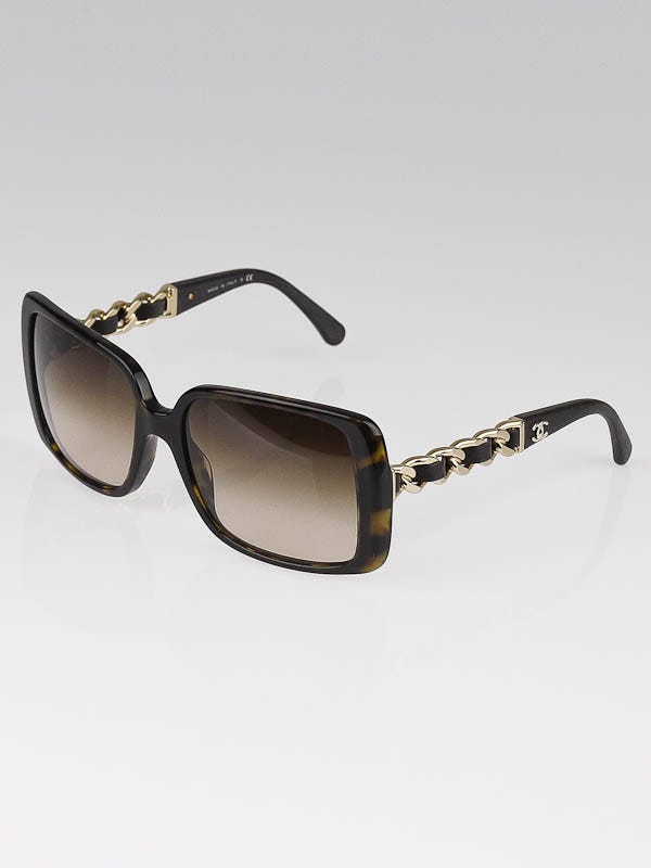 Chanel Tortoise Shell Frame Leather and Chain Sunglasses 5208-Q