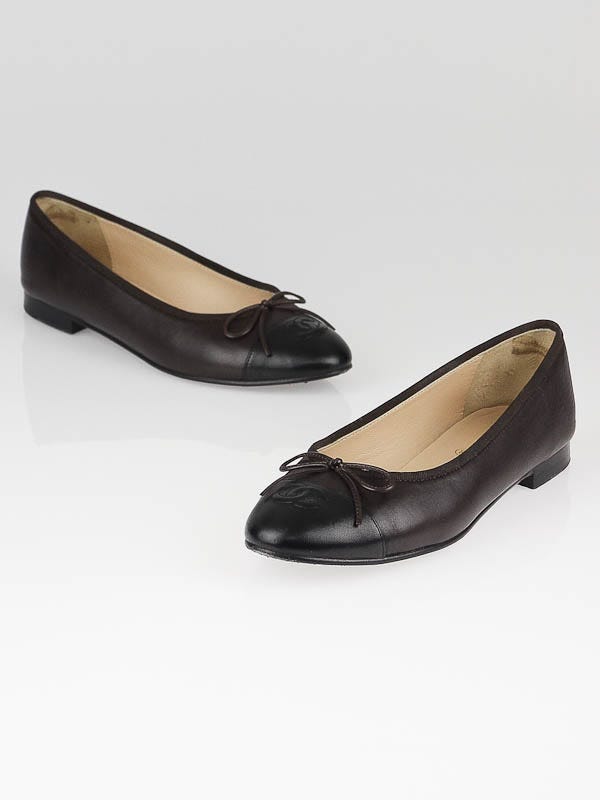 Chanel Brown/Black Leather CC Cap-Toe Ballet Flats Size 8/38.5