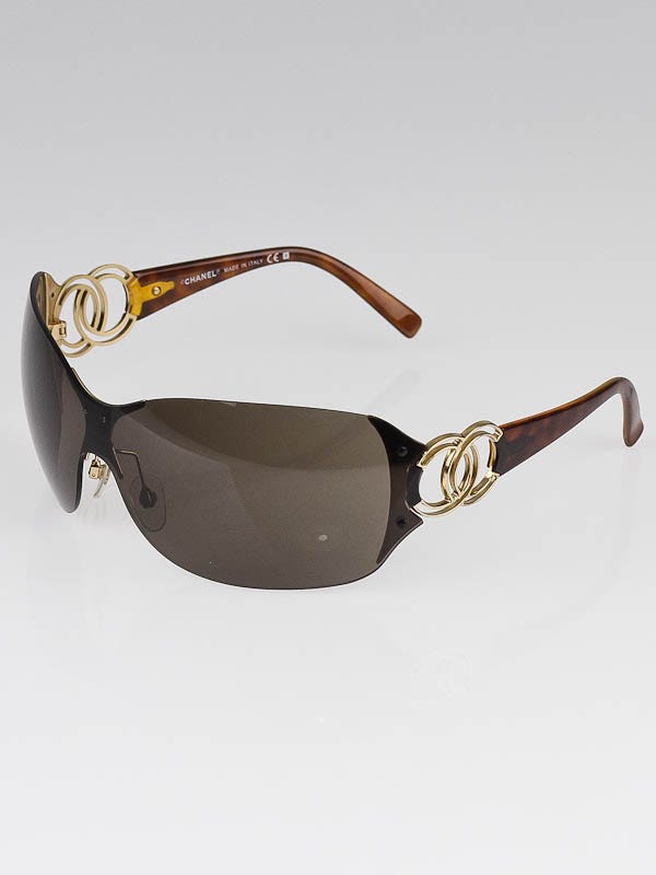 Chanel Brown Rimless Oversized CC Logo Wrap Sunglasses-4147 - Yoogi's Closet