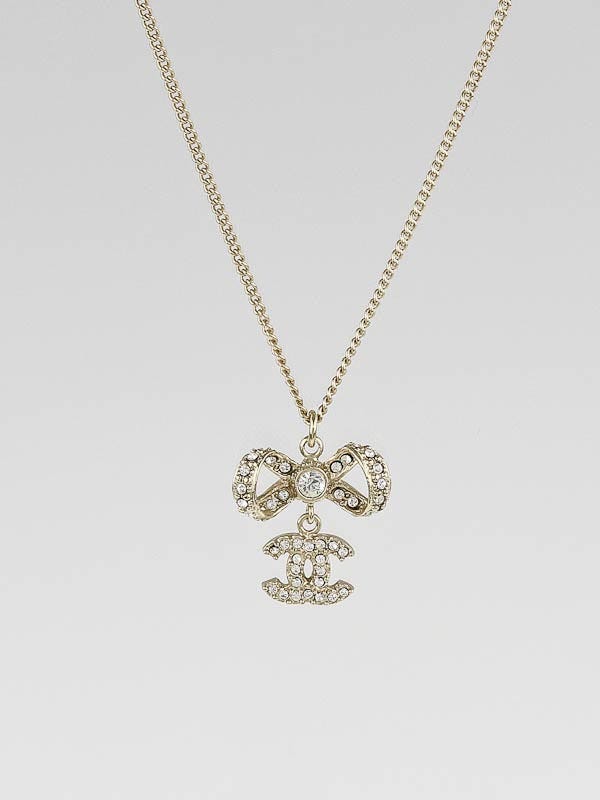 Chanel Goldtone Crystal Bow CC Pendant Necklace