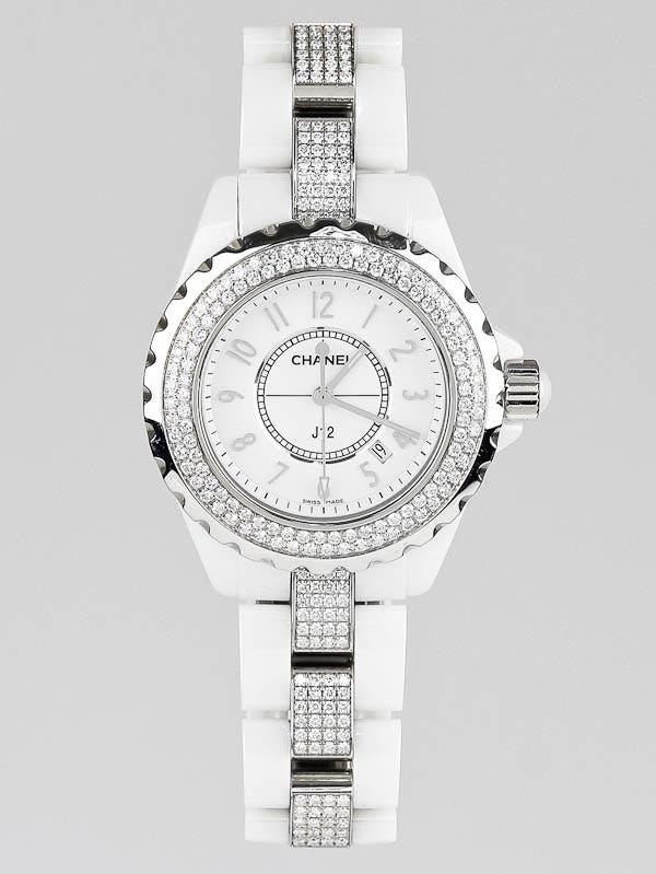 Chanel White J12 Ceramic and Diamonds 33mm Quartz Watch-H1420 - Yoogi's  Closet