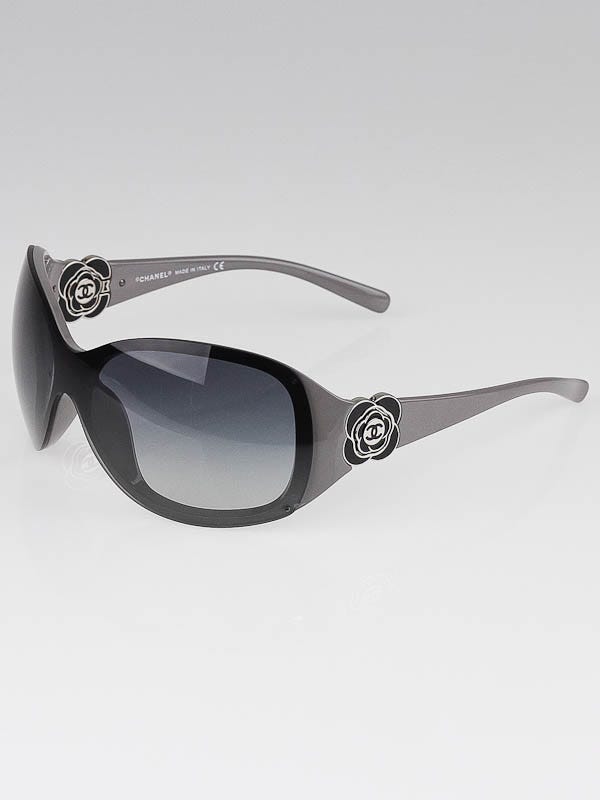 Chanel Grey/Black Camellia Flower Sunglasses-6032 | Yoogi's Closet