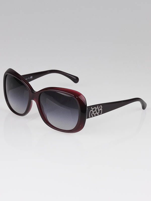 Chanel Burgundy Frame Black Tint Camellia CC Sunglasses-5248