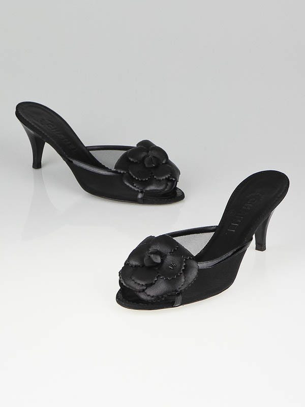Chanel black leather camelia sandals shoes at 1stDibs
