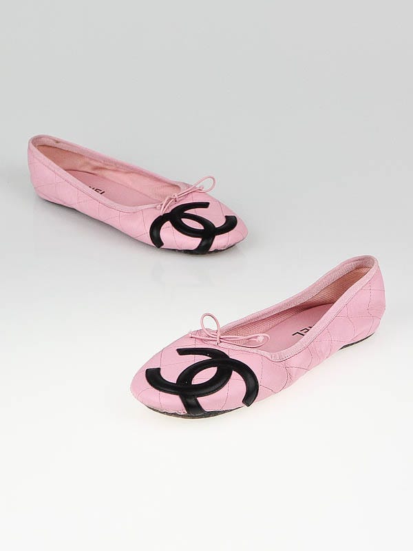 Chanel Pink Quilted Leather Cambon Ballet Flats Size /39 - Yoogi's Closet