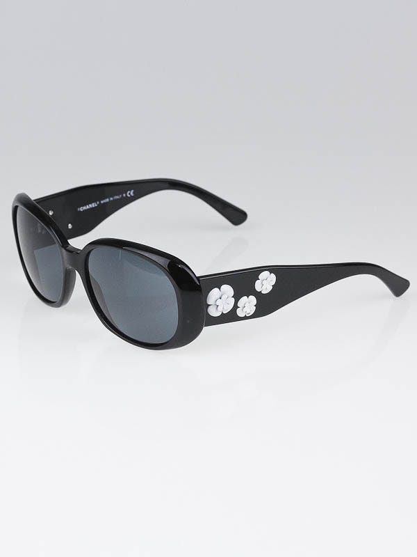Chanel Black Frame Camellia Flower Sunglasses- 5113 - Yoogi's Closet