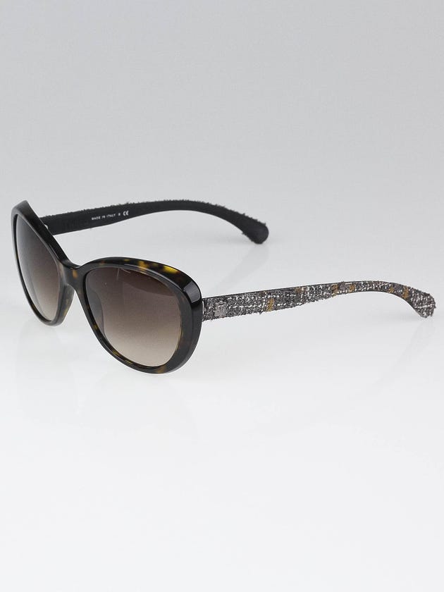 Chanel Brown Tortoise Shell and Brown Tweed Sunglasses-5241