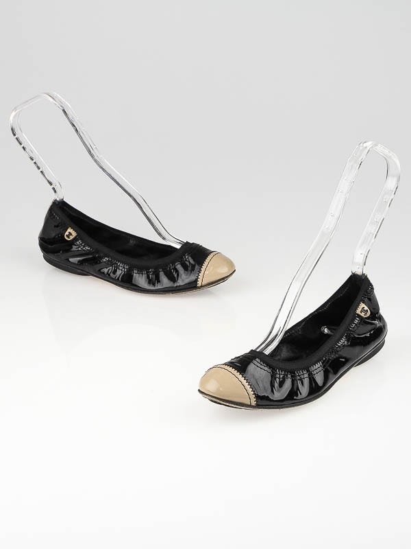 Chanel // Beige & Black Toe Cap Ballet Flat – VSP Consignment