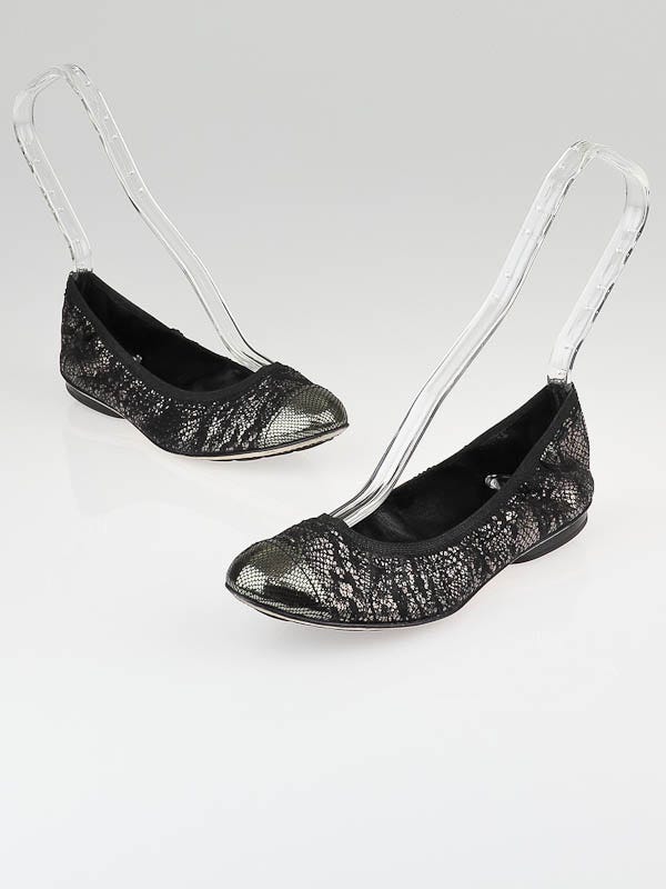 Chanel Argent Fonce/Black Metallic Fabric Elastic Ballerina Flats Size 5/35.5