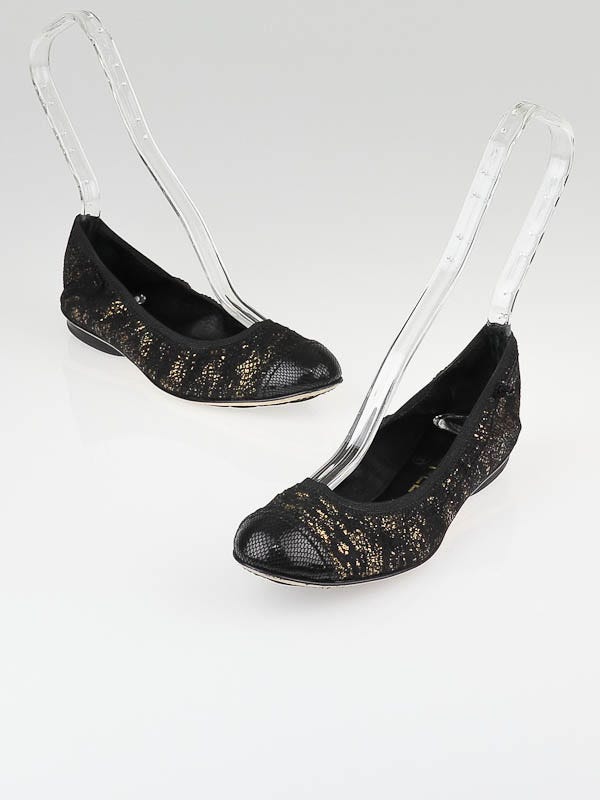 Chanel Bronze/Black Metallic Fabric Elastic Ballerina Flats Size 5/35.5
