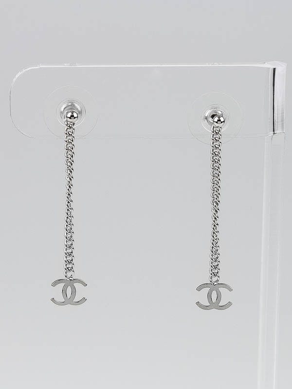Chanel Silver CC Logo Drop Earrings