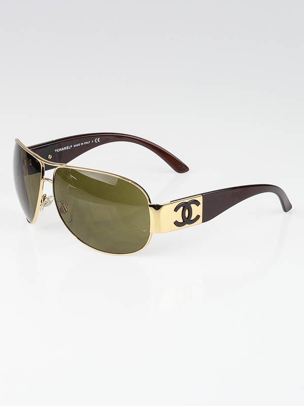 Chanel Gold Frame CC Logo Wrap Aviator Sunglasses-4128