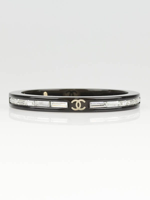 Chanel Black Resin and Crystal CC Logo Bangle Bracelet