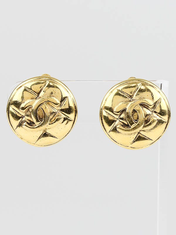 Chanel Goldtone Quilted CC Logo Clip-On Earrings