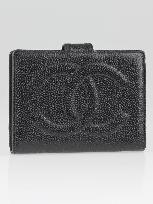 Chanel Black Caviar Leather CC Compact French Purse Wallet