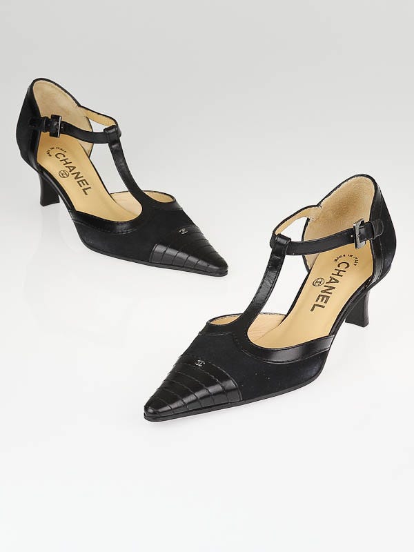 Chanel Black Suede/Leather T-Strap Classic Pumps Size 6.5/37