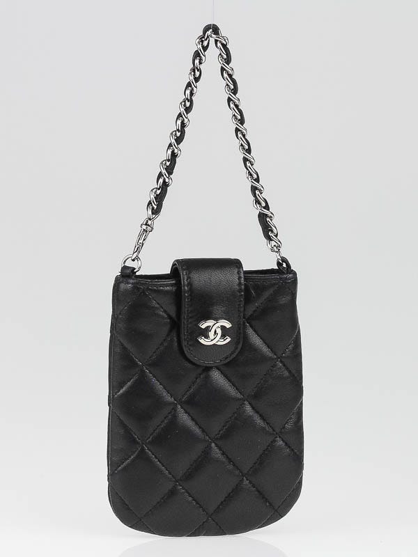 Chanel Grey Quilted Lambskin Leather Top Handle Flap Coin Purse with Chain  - Yoogi's Closet